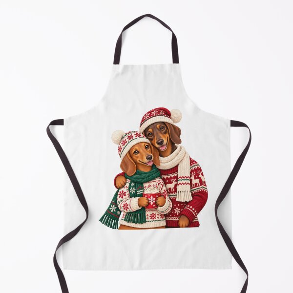 Item preview, Cozy Dachshund Christmas Couple with Winter Sweaters designed and sold by skyartdesign.