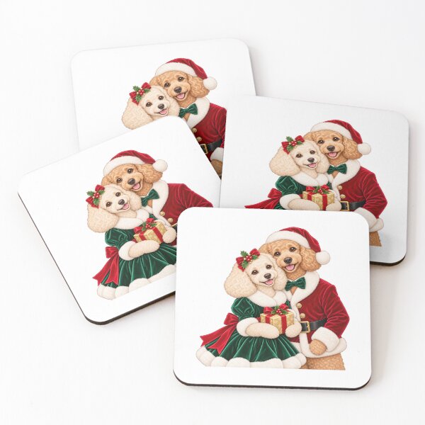 Item preview, Festive Poodle Christmas Couple with Wrapped Present designed and sold by skyartdesign.