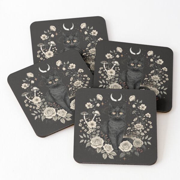 Item preview, Mystical Black Cat Moon Botanical Witchy Vintage Art designed and sold by LenNo9881.