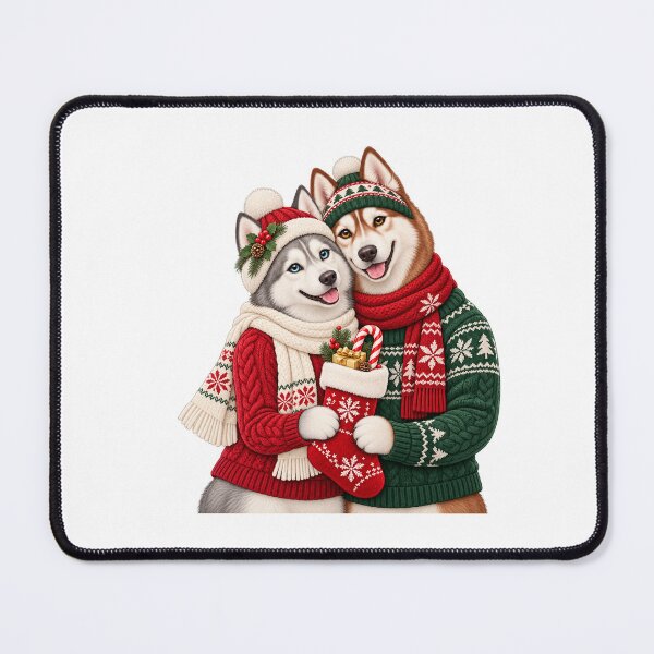 Item preview, Cozy Husky Christmas Couple with Cocoa and Knitwear designed and sold by skyartdesign.