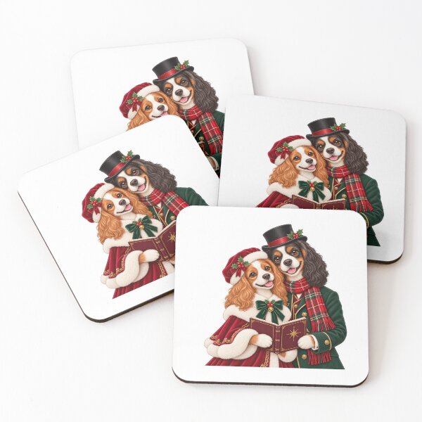 Item preview, Cavalier Spaniel Christmas Caroler Couple designed and sold by skyartdesign.