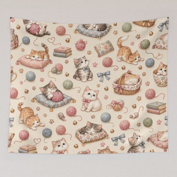 Item preview, Cozy Cats – Cute Kittens & Yarn Pastel Pattern designed and sold by HO•Designs.