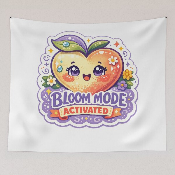 Item preview, Bloom Mode Activated Cute Peach Kawaii Fruit Spring Floral Design designed and sold by inkoutninja.