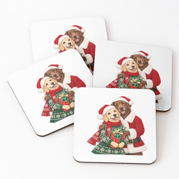 Item preview, Labrador Christmas Couple Holding a Holiday Gift designed and sold by skyartdesign.