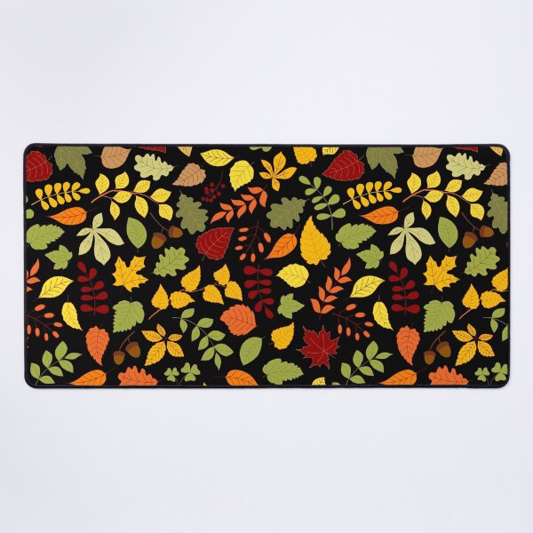 Item preview, Colorful Autumn Leaves Black Desk Mat Cozy Fall Botanical designed and sold by FestivityFinds.