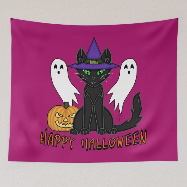 Item preview, Happy Halloween Witchy Black Cat Ghosts Jack-O'-Lantern designed and sold by lilpoltergeist.
