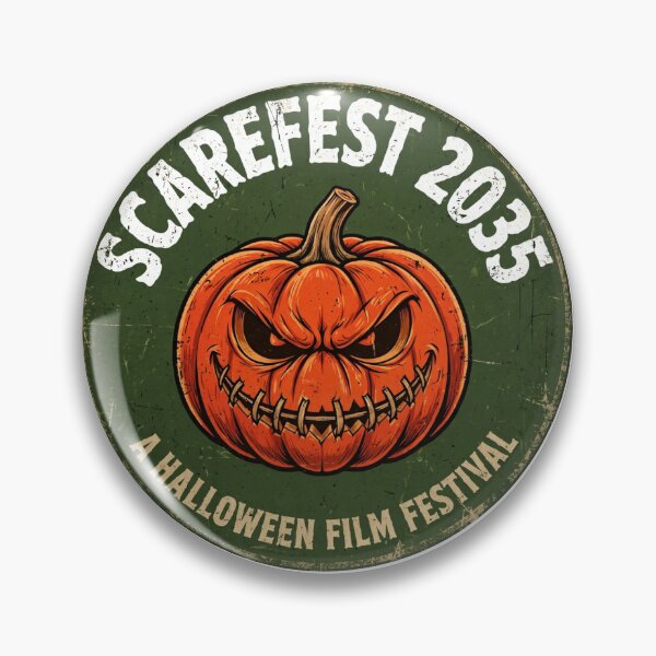 Item preview, Scarefest 2035 Halloween Film Festival Vintage Pumpkin Badge designed and sold by OmniaRozza.