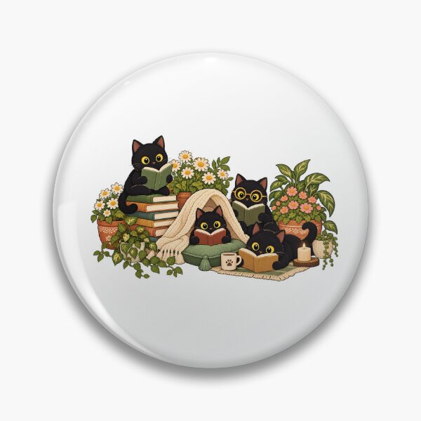 Item preview, Cozy Black Cats Reading with Books and Flowers designed and sold by skyartdesign.