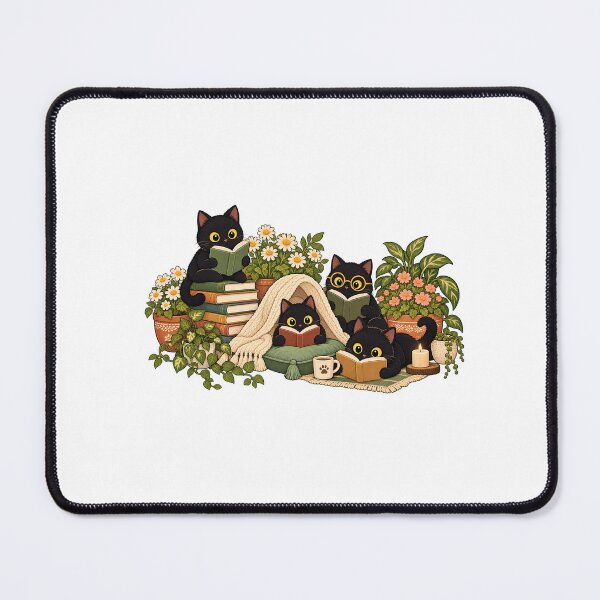 Item preview, Cozy Black Cats Reading with Books and Flowers designed and sold by skyartdesign.