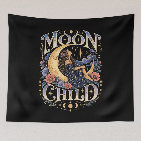 Item preview, Moon Child Woman on a Crescent Moon designed and sold by VioletNance.