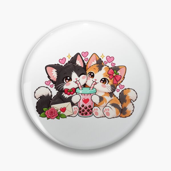 Item preview, Tuxedo and Calico Kittens with Bubble Tea and Roses designed and sold by skyartdesign.