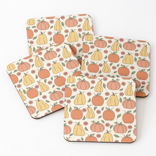 Item preview, Retro 70s Autumn Pumpkin Floral Cream Pattern designed and sold by FestivityFinds.