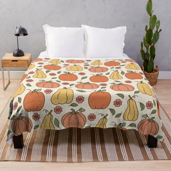 Item preview, Retro 70s Autumn Pumpkin Floral Cream Pattern designed and sold by FestivityFinds.