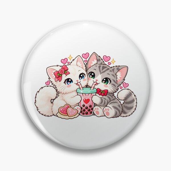 Item preview, Silver Tabby and White Kittens Sharing Heart Bubble Tea designed and sold by skyartdesign.