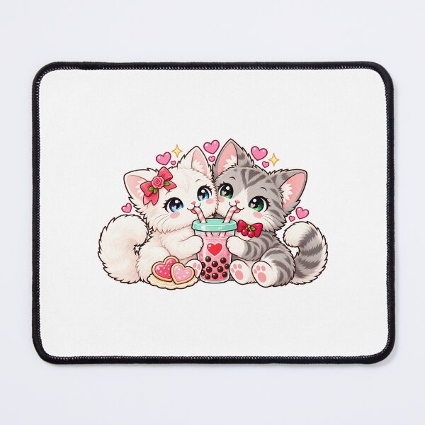 Item preview, Silver Tabby and White Kittens Sharing Heart Bubble Tea designed and sold by skyartdesign.