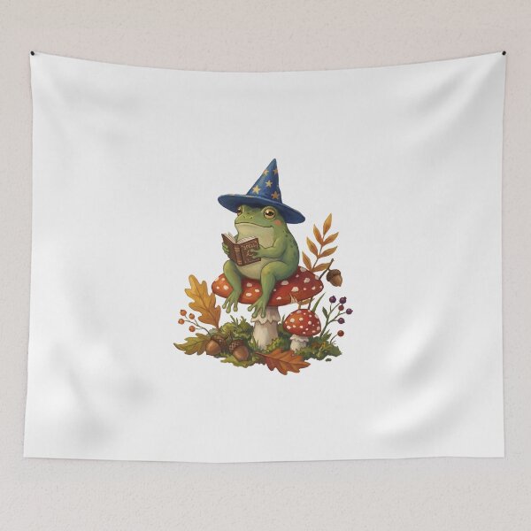 Item preview, Cottagecore Frog Wizard Reading Spellbook On Mushroom designed and sold by WorldShop17.