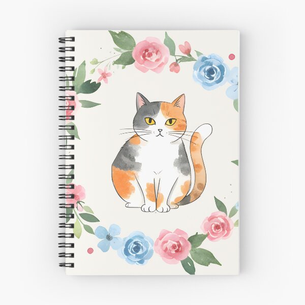 Item preview, Sweet Calico Cat in Pink and Blue Flower Wreath Art designed and sold by VibeShift Studio.