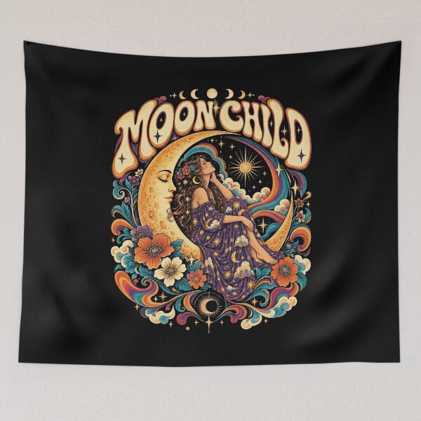 Item preview, Groovy Moon Child on a Crescent Moon designed and sold by VioletNance.