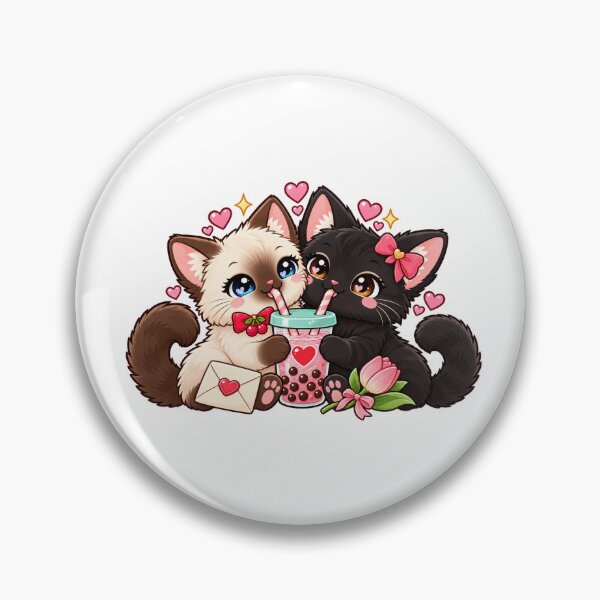 Item preview, Siamese and Black Cat Couple with Strawberry Boba designed and sold by skyartdesign.