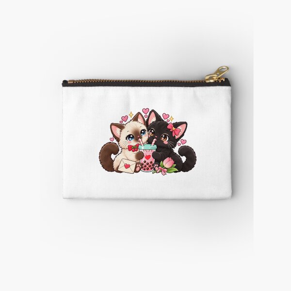 Item preview, Siamese and Black Cat Couple with Strawberry Boba designed and sold by skyartdesign.