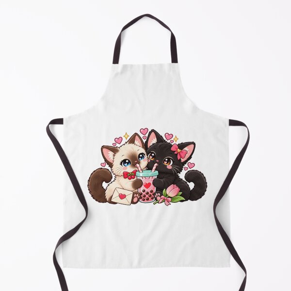 Item preview, Siamese and Black Cat Couple with Strawberry Boba designed and sold by skyartdesign.