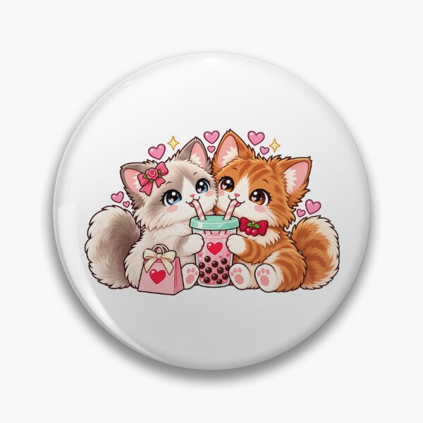 Item preview, Ragdoll and Ginger Kitten Couple with Pink Bubble Tea designed and sold by skyartdesign.
