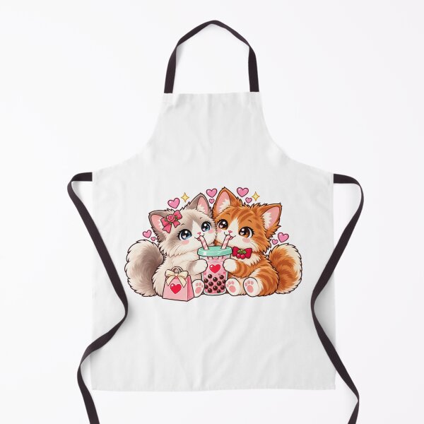 Item preview, Ragdoll and Ginger Kitten Couple with Pink Bubble Tea designed and sold by skyartdesign.