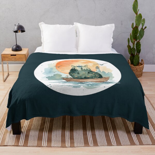 Item preview, Sailor Cat in Wooden Rowboat Giant Moon Whimsical Nautical Art designed and sold by VibeShift Studio.