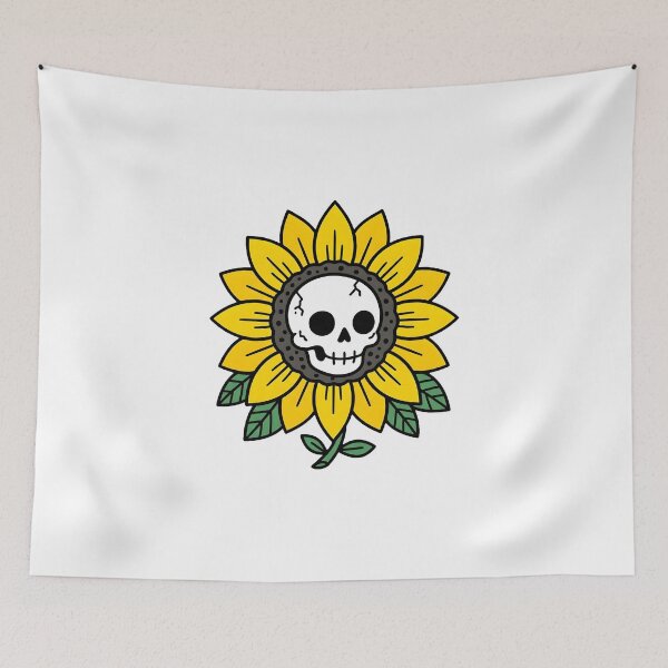 Item preview, Sunflower Skull Tattoo Flash Aesthetic Yellow Floral Skeleton designed and sold by DuckOddity.