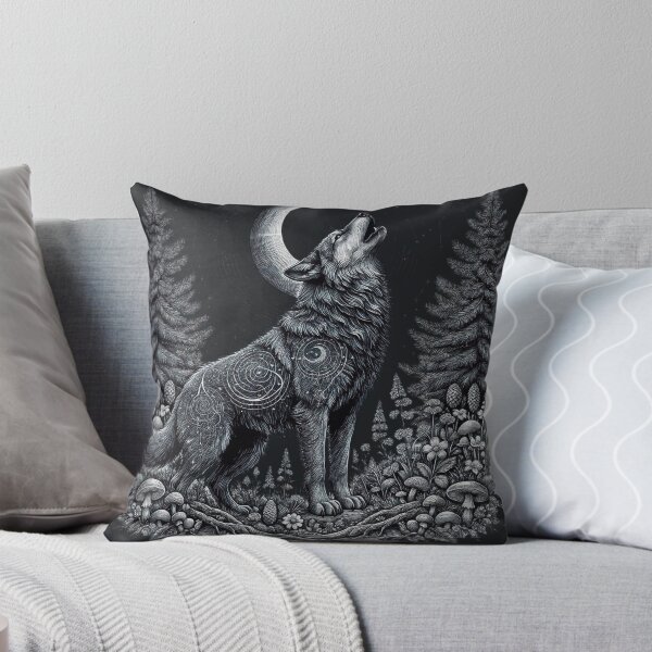 Item preview, Howling Wolf Crescent Moon Mystical Forest Spirit designed and sold by LenNo9881.