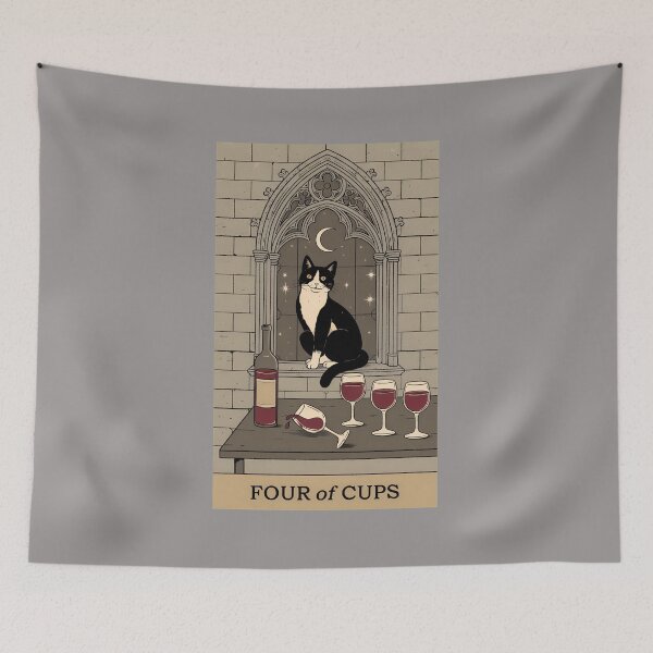 Item preview, Four of Cups Tarot Cat Wine Spilling Vintage-81 designed and sold by LeopoldWei.