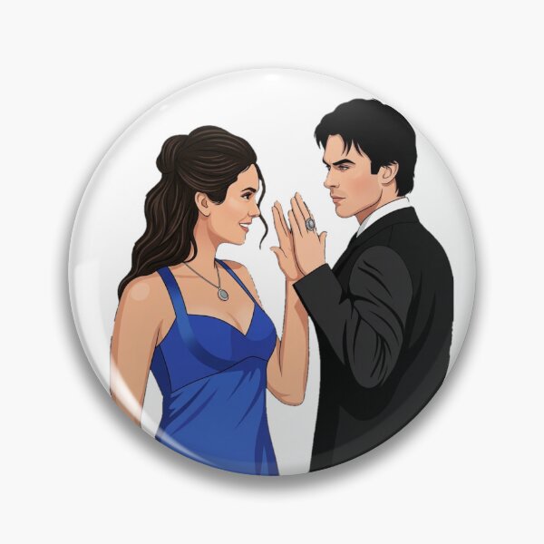 Aperçu de l'œuvre Elena et Damon qui dansent – Illustration vectorielle romantique de Vampire Diaries créée et vendue par Fandom Universe.