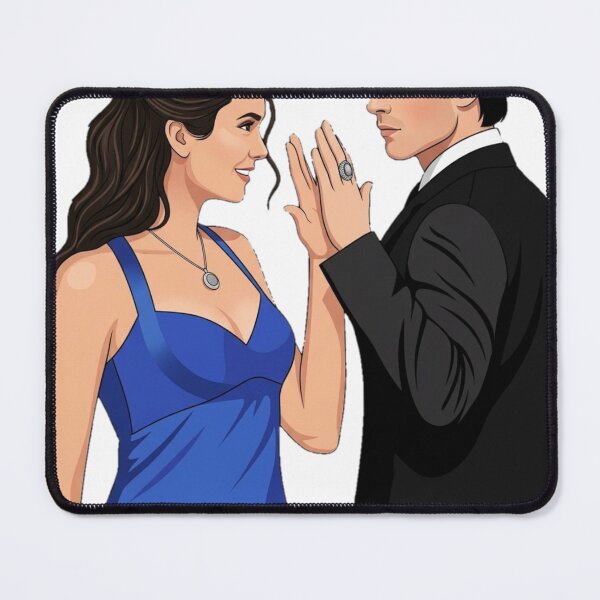 Aperçu de l'œuvre Elena et Damon qui dansent – Illustration vectorielle romantique de Vampire Diaries créée et vendue par Fandom Universe.