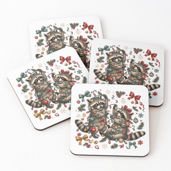 Item preview, Raccoons Tangled in Christmas Lights Funny Holiday designed and sold by JoyfullyOffbeat.