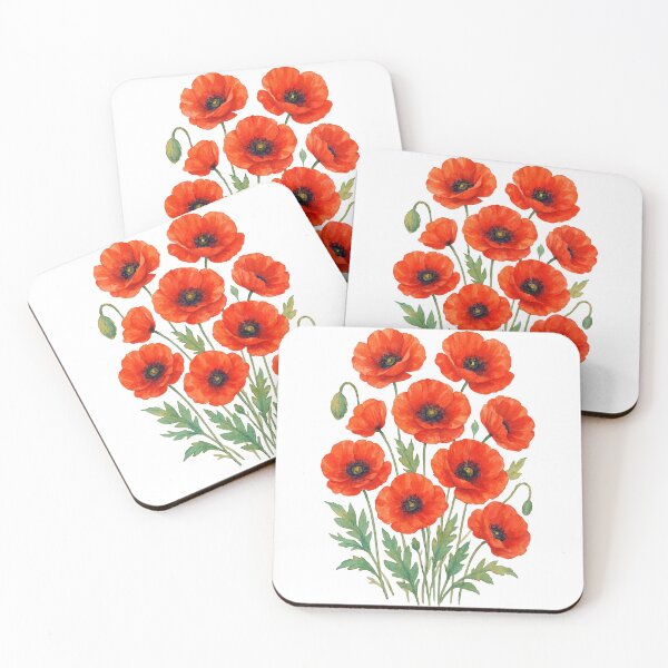 Item preview, Pretty Red Poppies Flowers in Full Bloom White Shapes Mania designed and sold by Shapes-Mania.