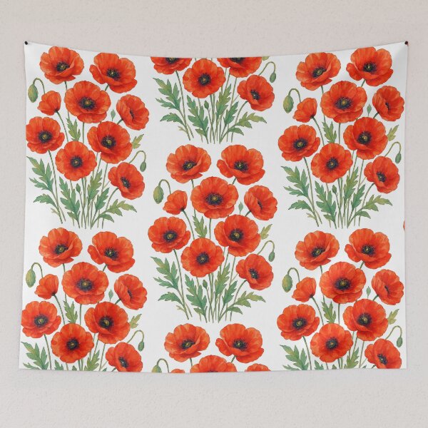 Item preview, Pretty Red Poppies Flowers in Full Bloom White Shapes Mania designed and sold by Shapes-Mania.