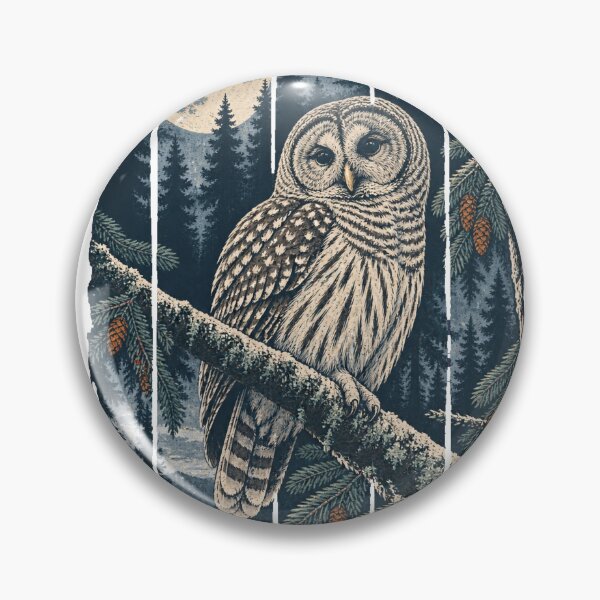 Item preview, Barred Owl in the Moonlit Hemlock Wild Bird Nature Illustration designed and sold by VisualArtsOasis.