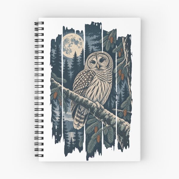 Item preview, Barred Owl in the Moonlit Hemlock Wild Bird Nature Illustration designed and sold by VisualArtsOasis.