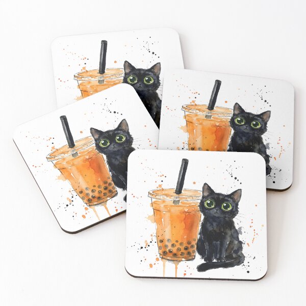 Item preview, Té Boba de Calabaza con Especias y Gato Negro Acuarela Bebida de Otoño designed and sold by WorldShop17.