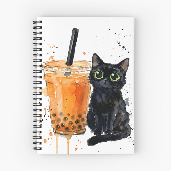 Item preview, Watercolor Black Cat Pumpkin Spice Boba Tea Autumn Drink designed and sold by WorldShop17.