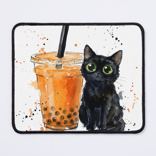Item preview, Watercolor Black Cat Pumpkin Spice Boba Tea Autumn Drink designed and sold by WorldShop17.