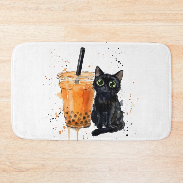 Item preview, Watercolor Black Cat Pumpkin Spice Boba Tea Autumn Drink designed and sold by WorldShop17.