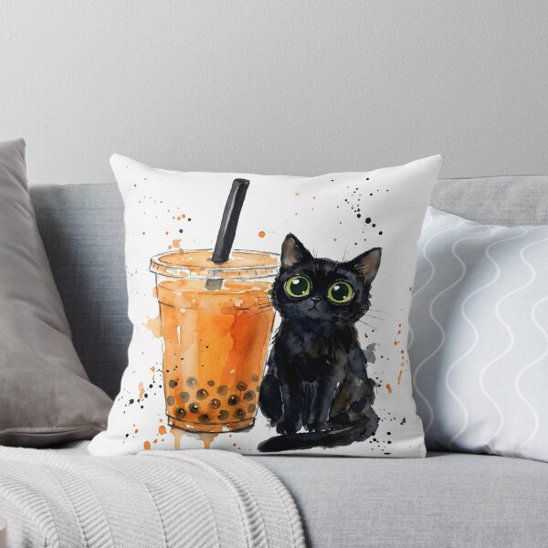 Item preview, Watercolor Black Cat Pumpkin Spice Boba Tea Autumn Drink designed and sold by WorldShop17.