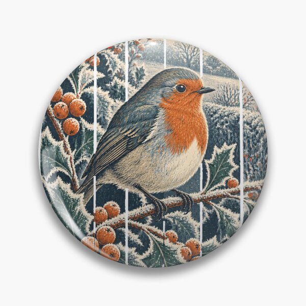 Item preview, European Robin in the Holly Hedge Wild Bird Animal Portrait designed and sold by VisualArtsOasis.
