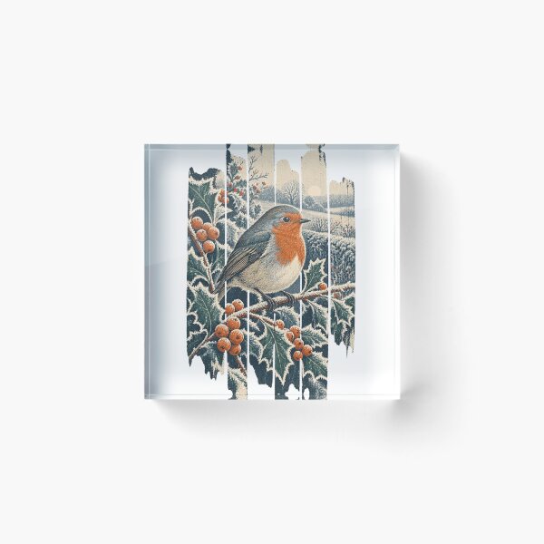Item preview, European Robin in the Holly Hedge Wild Bird Animal Portrait designed and sold by VisualArtsOasis.