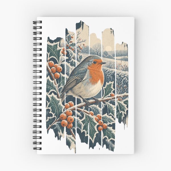 Item preview, European Robin in the Holly Hedge Wild Bird Animal Portrait designed and sold by VisualArtsOasis.