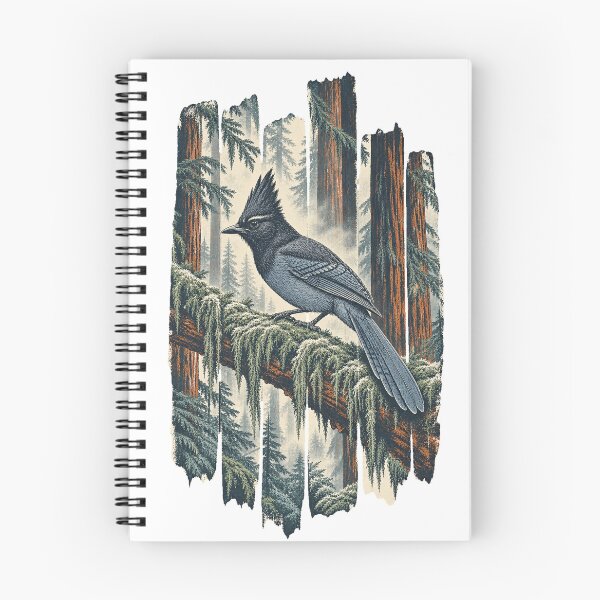 Item preview, Stellers Jay on the Redwood Branch Wild Bird Vintage Nature Art designed and sold by VisualArtsOasis.