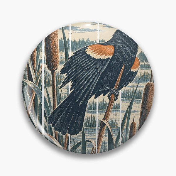 Item preview, Red Winged Blackbird on the Marsh Cattails Wild Bird Nature Wall Art designed and sold by VisualArtsOasis.