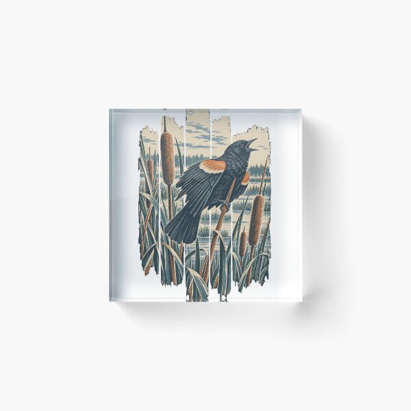 Item preview, Red Winged Blackbird on the Marsh Cattails Wild Bird Nature Wall Art designed and sold by VisualArtsOasis.