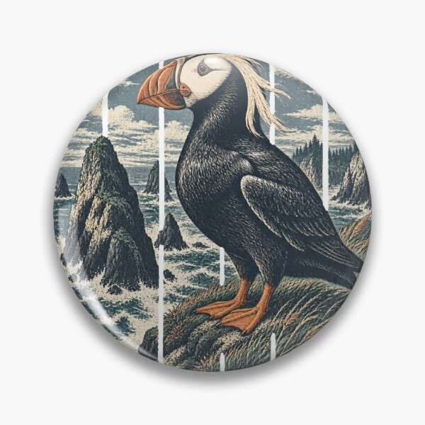 Item preview, Tufted Puffin on the Pacific Sea Stack Wild Bird Nature Illustration designed and sold by VisualArtsOasis.